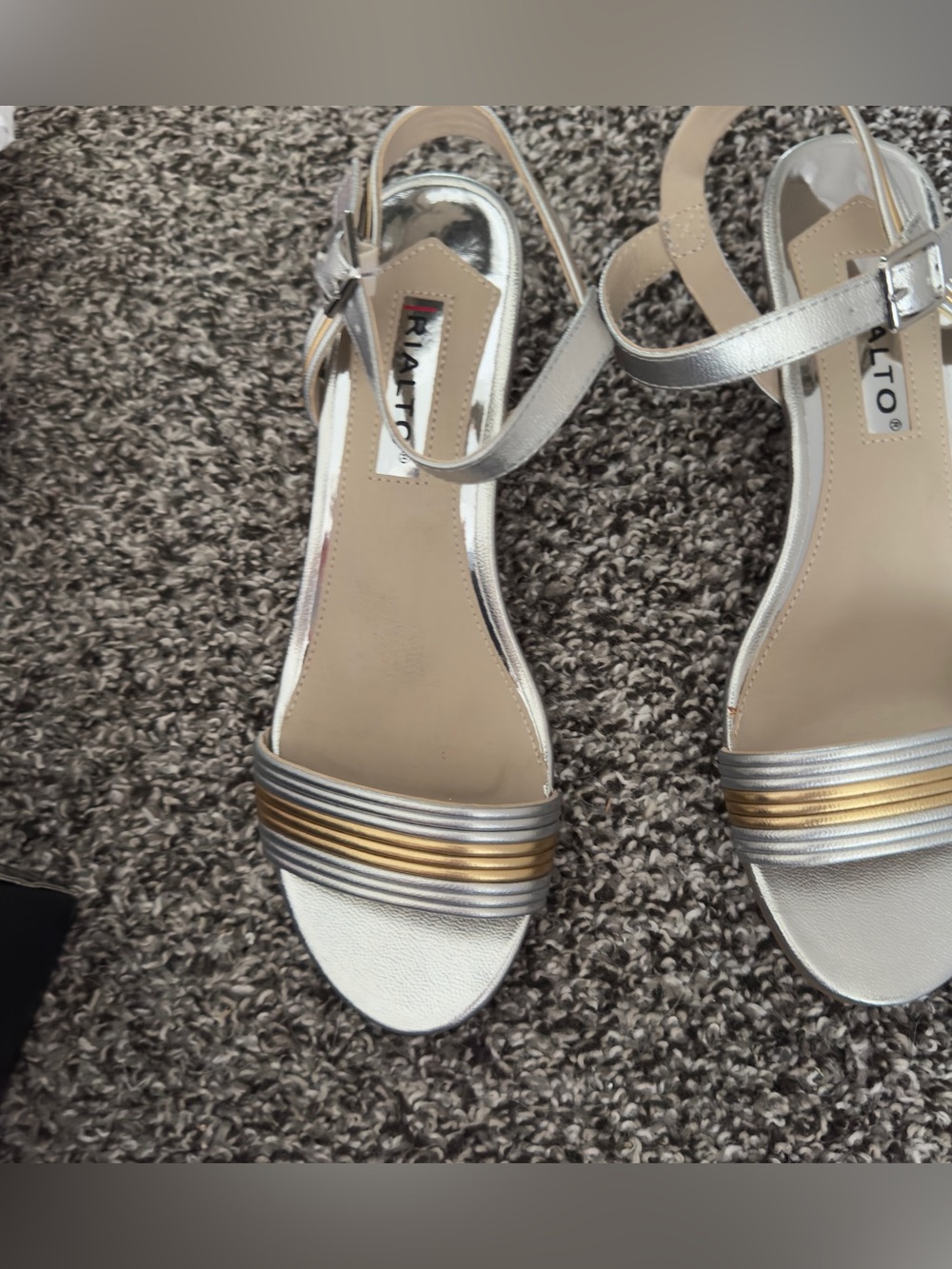 Rialto Silver and Gold Strappy Wedge Sandals